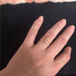 Gold Cubic Zirconia Lightning Stackable Ring - Women Jewelry